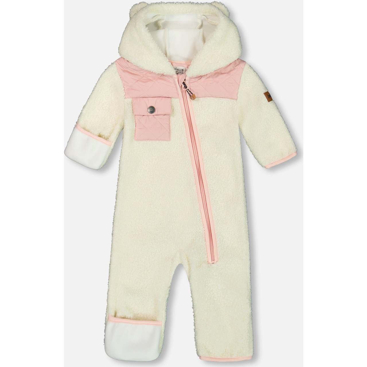 Baby One-Piece Sherpa Mid-Season Outerwear, Off-White And Pale Pink - Jackets - 1