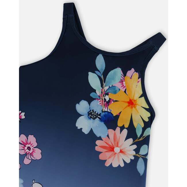 Beach Dress, Yellow, Pink Flowers On Navy Blue Background - Dresses - 4