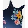 Beach Dress, Yellow, Pink Flowers On Navy Blue Background - Dresses - 4