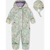 Baby Mid-Season One-Piece Outerwear With Hat, Small White Flowers On Turquoise And Lilac - Jackets - 1 - thumbnail