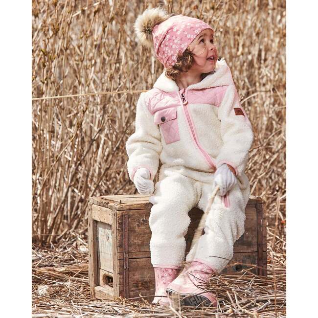 Baby One-Piece Sherpa Mid-Season Outerwear, Off-White And Pale Pink - Jackets - 2