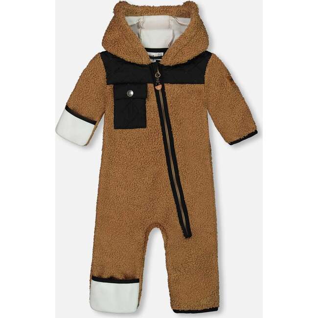 Baby One-Piece Sherpa Mid-Season Outerwear, Tan And Black