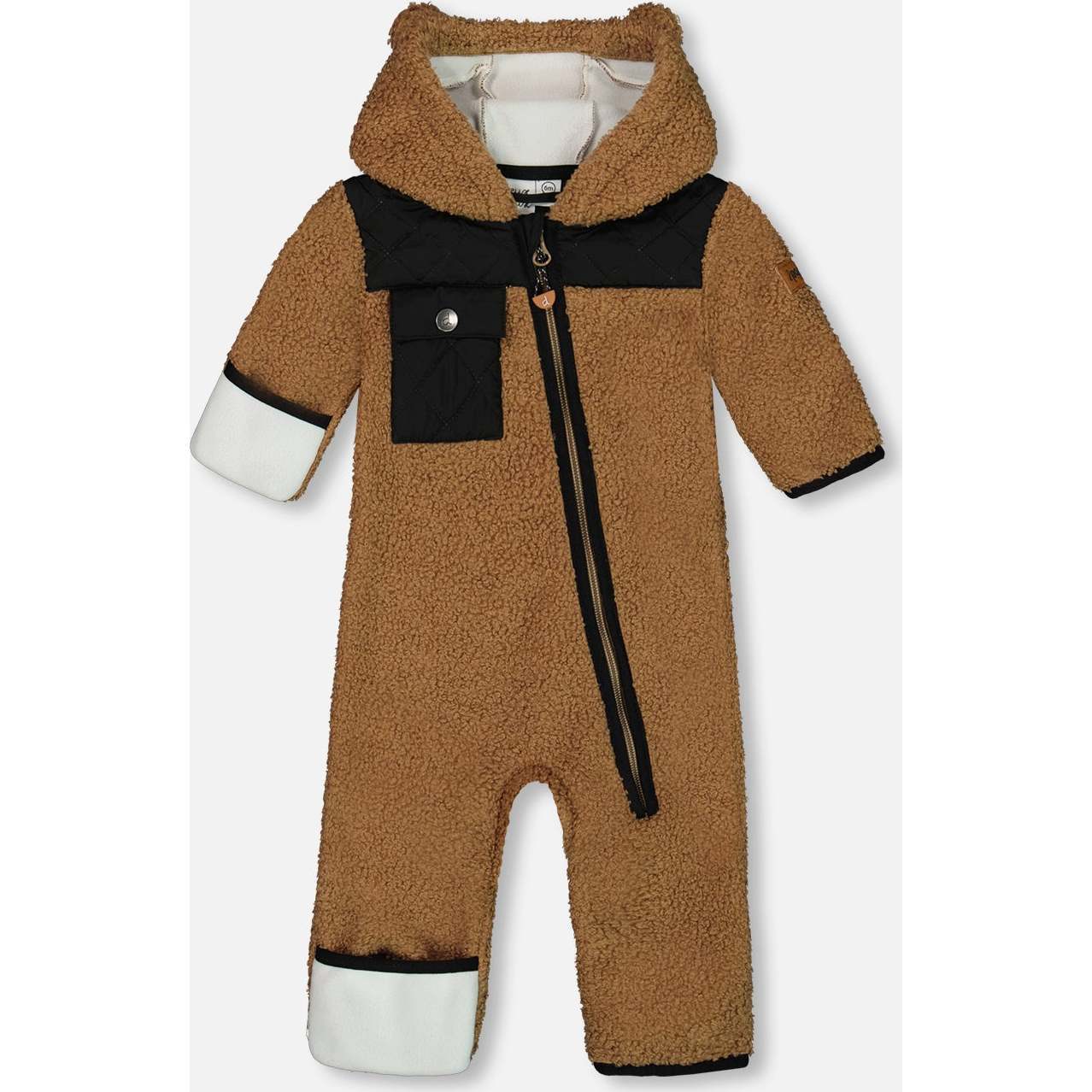 Baby One-Piece Sherpa Mid-Season Outerwear, Tan And Black - Jackets - 1
