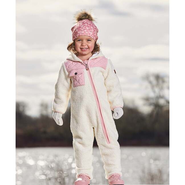 Baby One-Piece Sherpa Mid-Season Outerwear, Off-White And Pale Pink - Jackets - 3