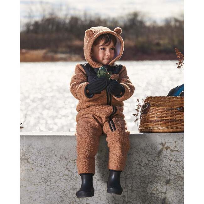 Baby One-Piece Sherpa Mid-Season Outerwear, Tan And Black - Jackets - 2