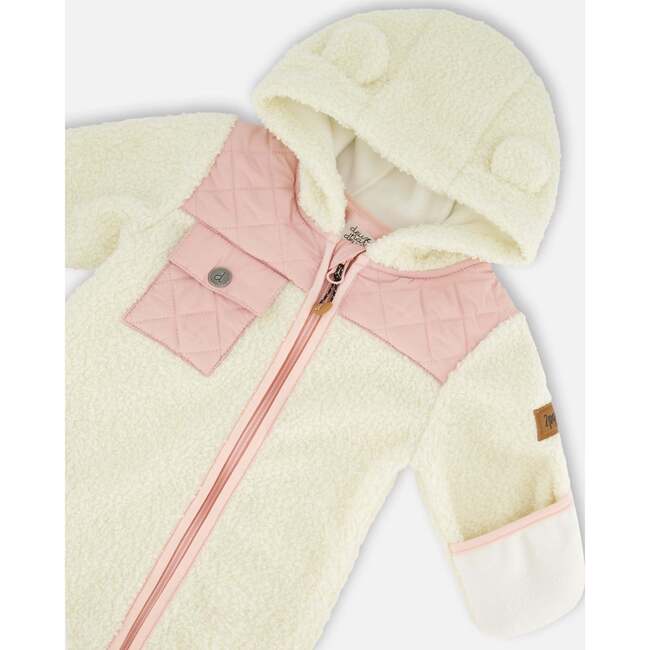 Baby One-Piece Sherpa Mid-Season Outerwear, Off-White And Pale Pink - Jackets - 5