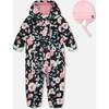 Baby Mid-Season One-Piece Outerwear With Hat, Pink, Black, And Flowers - Jackets - 1 - thumbnail