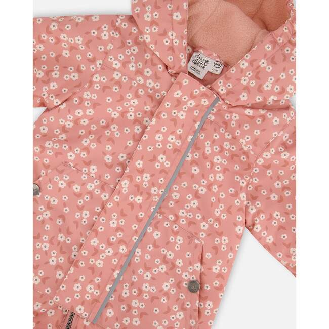 Baby Mid-Season One-Piece Outerwear With Hat, Small White Flowers On Pale Pink - Jackets - 4