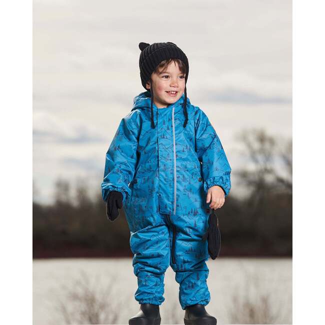 Baby Mid-Season One-Piece Outerwear With Hat, Blue And Gray - Jackets - 2