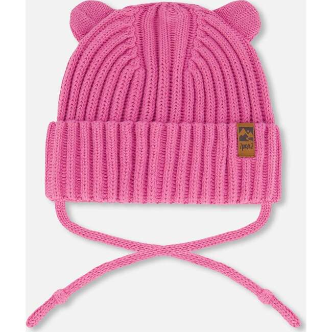 Baby Knit Hat With Strings, Vibrant Pink