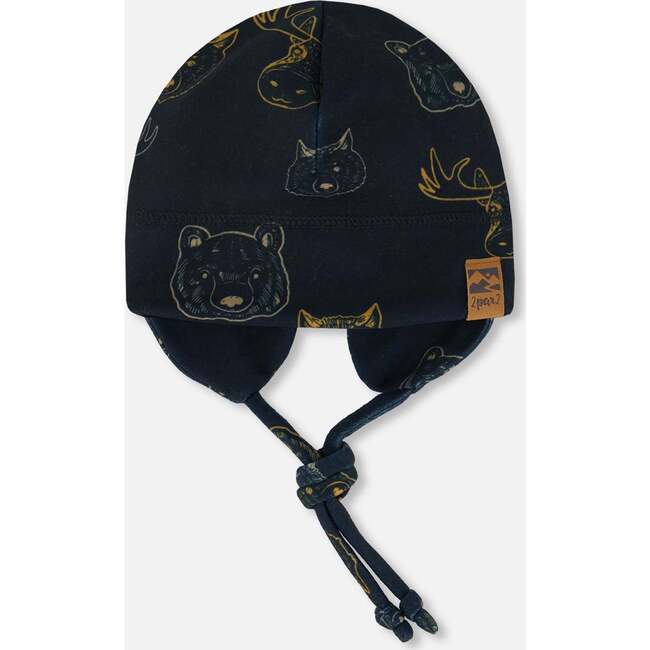 Baby Mid-Season One-Piece Outerwear With Hat, Beige Animals On Black Background - Jackets - 5