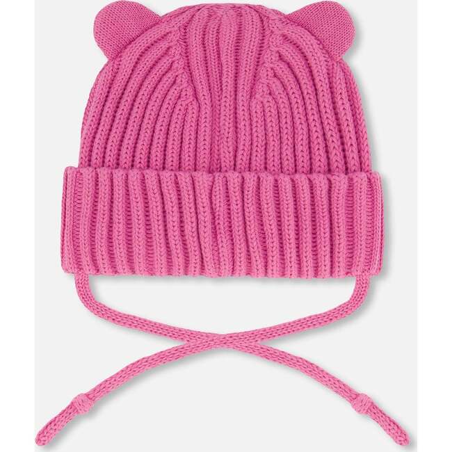 Baby Knit Hat With Strings, Vibrant Pink - Hats - 2