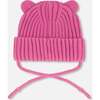 Baby Knit Hat With Strings, Vibrant Pink - Hats - 2