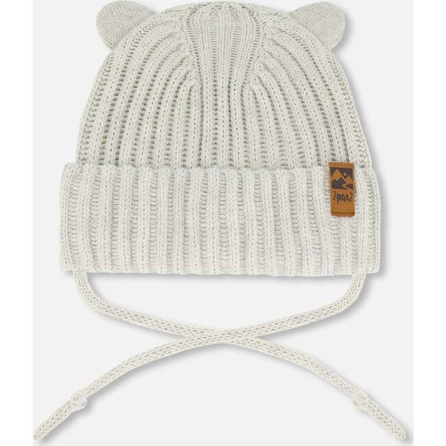 Baby Knit Hat With Strings, Off-White