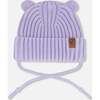 Baby Knit Hat With Strings, Lilac - Hats - 1 - thumbnail