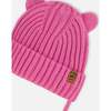 Baby Knit Hat With Strings, Vibrant Pink - Hats - 3