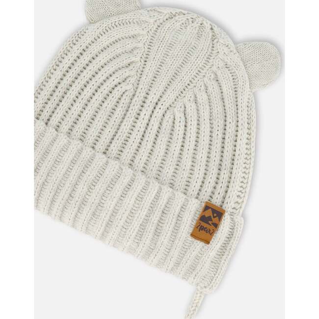 Baby Knit Hat With Strings, Off-White - Hats - 3