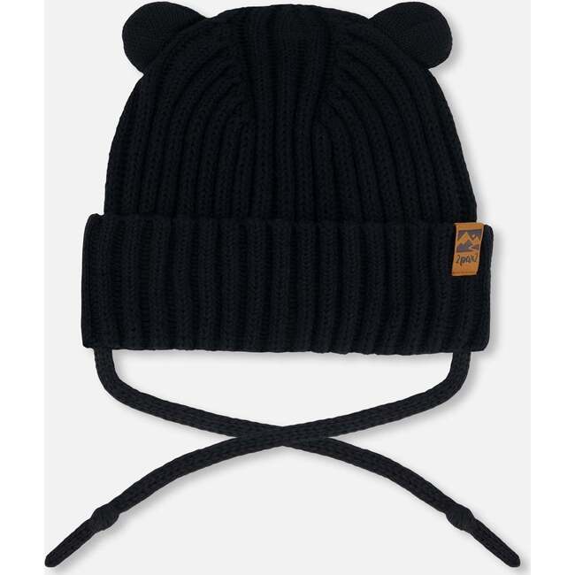 Baby Knit Hat With Strings, Black