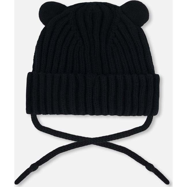 Baby Knit Hat With Strings, Black - Hats - 2