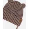 Baby Knit Hat With Strings, Taupe - Hats - 3