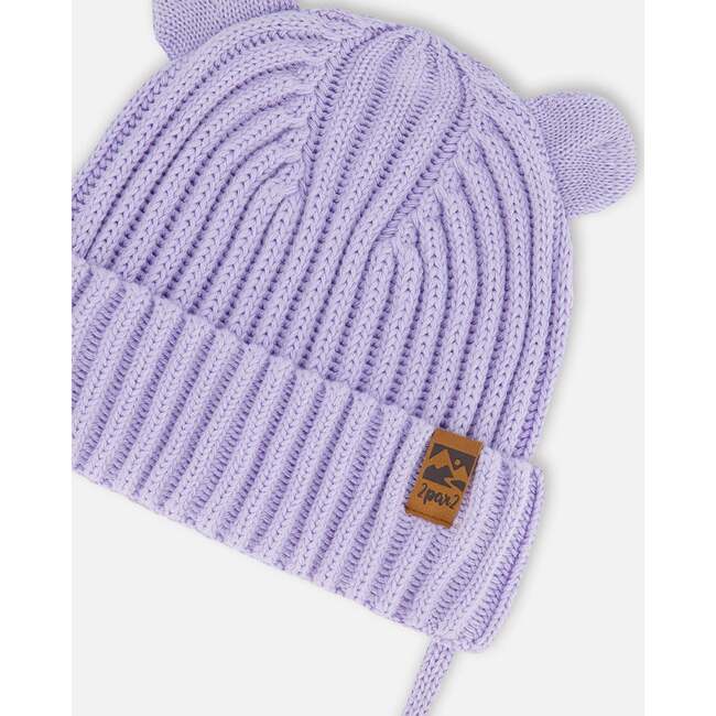 Baby Knit Hat With Strings, Lilac - Hats - 3