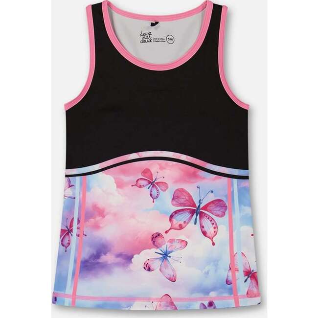 Athletic Tank Top, Black With Butterflies Printed