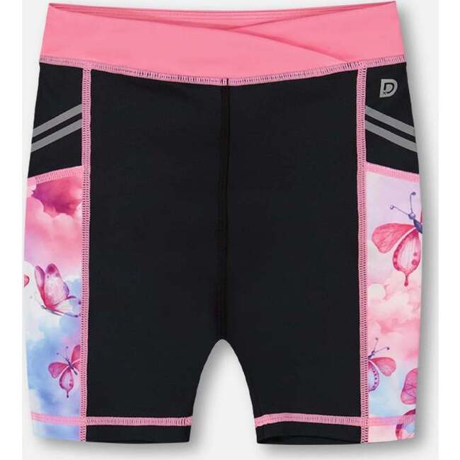 Athletic Biker Short, Black, Pink And Multicolored Butterflies
