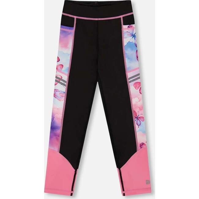 Athletic Leggings, Black And Multicolored Butterflies