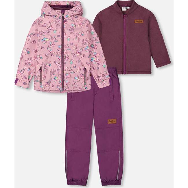 3-In-1 Mid-Season Outerwear Set With Jacket, Lilac And Multicolored Butterfly