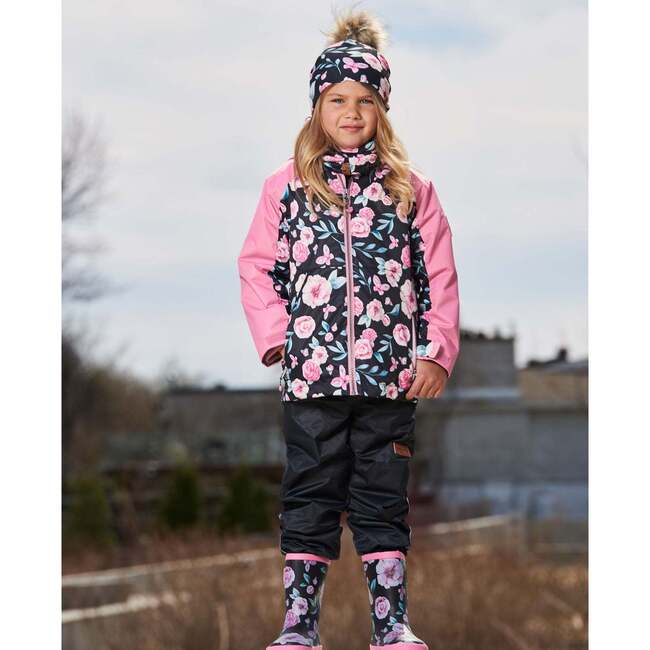 3-In-1 Mid-Season Outerwear Set With Jacket, Pink, Black, And Flowers - Raincoats - 2