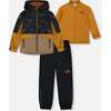 3-In-1 Mid-Season Outerwear Set With Jacket, Beige Animals On Black Background - Raincoats - 1 - thumbnail