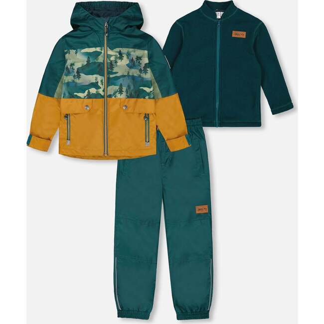 3-In-1 Mid-Season Outerwear Set With Jacket, Forest Green And Orange