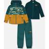 3-In-1 Mid-Season Outerwear Set With Jacket, Forest Green And Orange - Raincoats - 1 - thumbnail