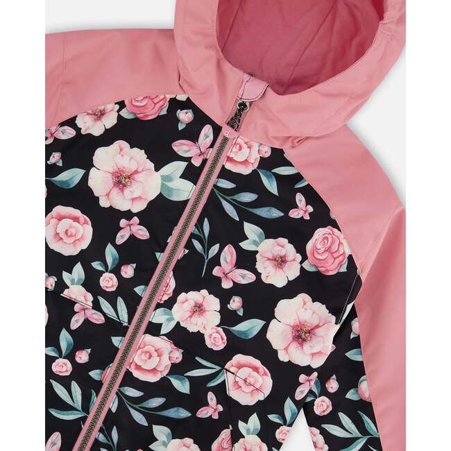 3-In-1 Mid-Season Outerwear Set With Jacket, Pink, Black, And Flowers - Raincoats - 4