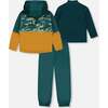 3-In-1 Mid-Season Outerwear Set With Jacket, Forest Green And Orange - Raincoats - 3