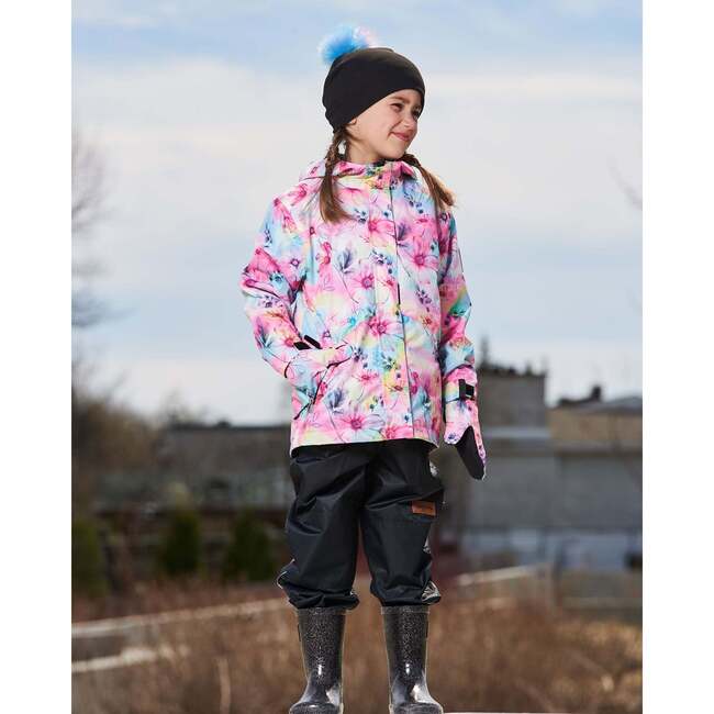 3-In-1 Mid-Season Outerwear Set With Jacket, Black And Multicolored Flowers - Raincoats - 2