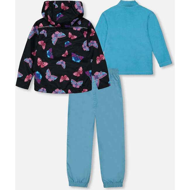 3-In-1 Mid-Season Outerwear Set With Jacket, Light Blue And Multicolored Butterflies - Raincoats - 3