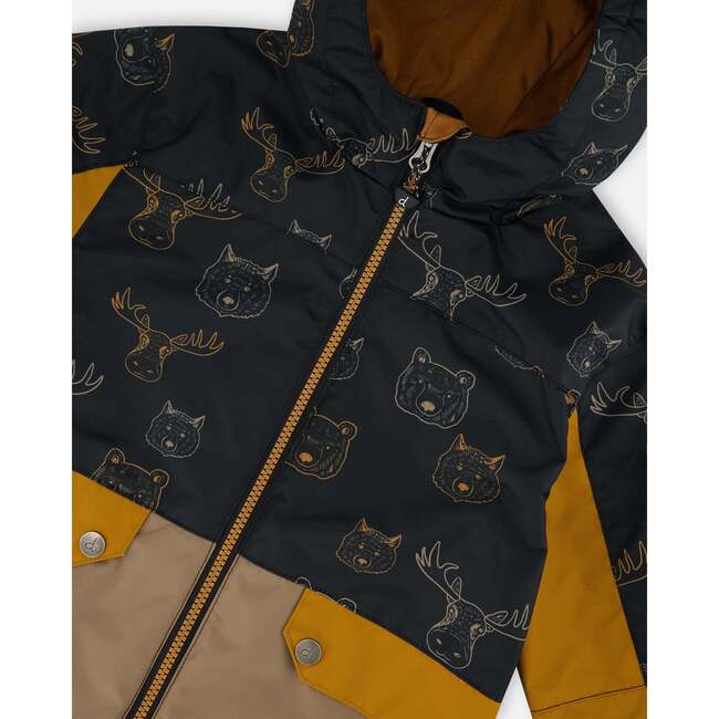 3-In-1 Mid-Season Outerwear Set With Jacket, Beige Animals On Black Background - Raincoats - 4