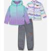 3-In-1 Mid-Season Outerwear Set, Turquoise And Mauve Gradient - Raincoats - 1 - thumbnail