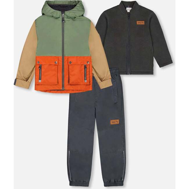 3-In-1 Mid-Season Outerwear Set, Gray, Beige, Orange, And Sage