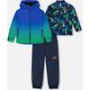 3-In-1 Mid-Season Outerwear Set, Royal Blue And Green Gradient - Raincoats - 1 - thumbnail