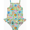 Little Tropical Peplum Swimsuit, Blue - One Pieces - 1 - thumbnail