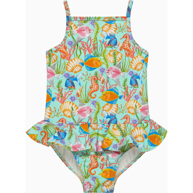 Tropical Peplum Swimsuit, Blue
