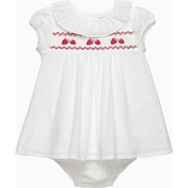 Little My First Smocked Dress, White Strawberries