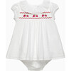 Little My First Smocked Dress, White Strawberries - Dresses - 1 - thumbnail