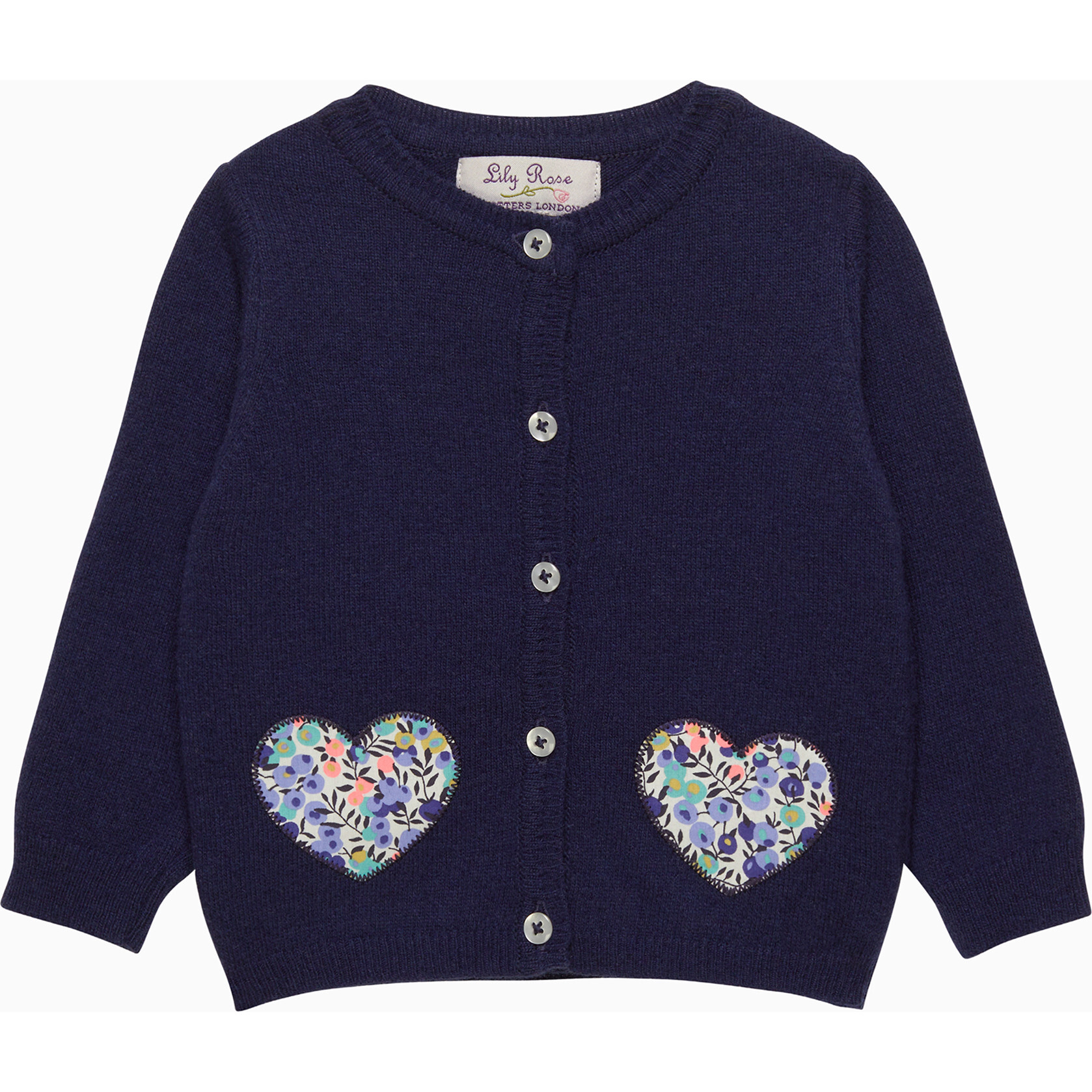 Little Liberty Print Wiltshire Heart Cardigan, Navy - Cardigans - 1