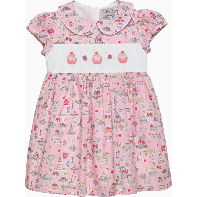 Little Liberty Print High Tea Smocked  Dress, Pink