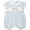 Little Farmyard Romper, Pale Blue Gingham - Rompers - 1 - thumbnail