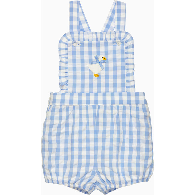 Little Duck Gingham Bib Short, Blue Gingham