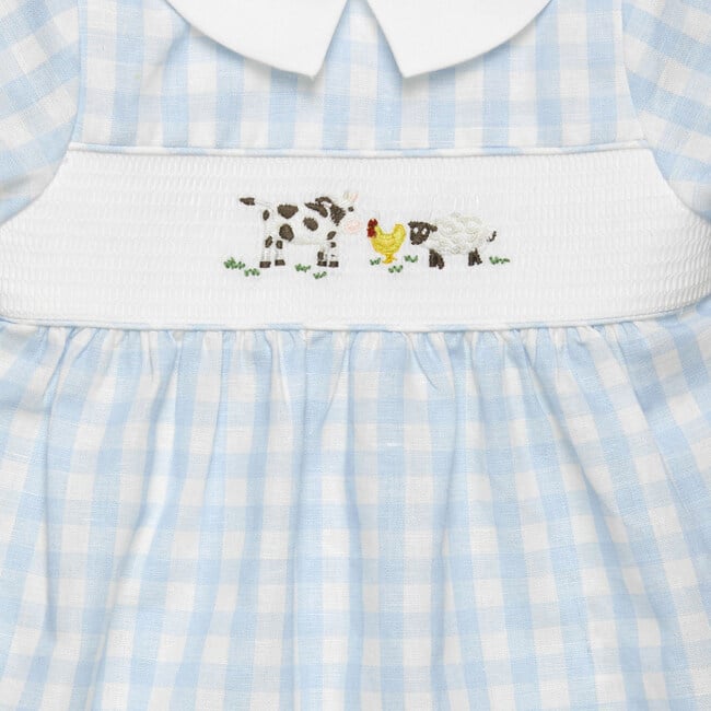 Little Farmyard Romper, Pale Blue Gingham - Rompers - 3